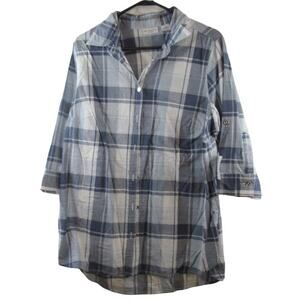 Liz Claibourne NWT Blue Plaid 3/4 Sleeve Button down shirt